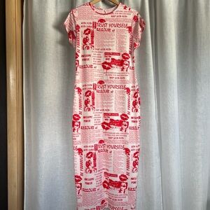 Red and White Graphic Print Dress
